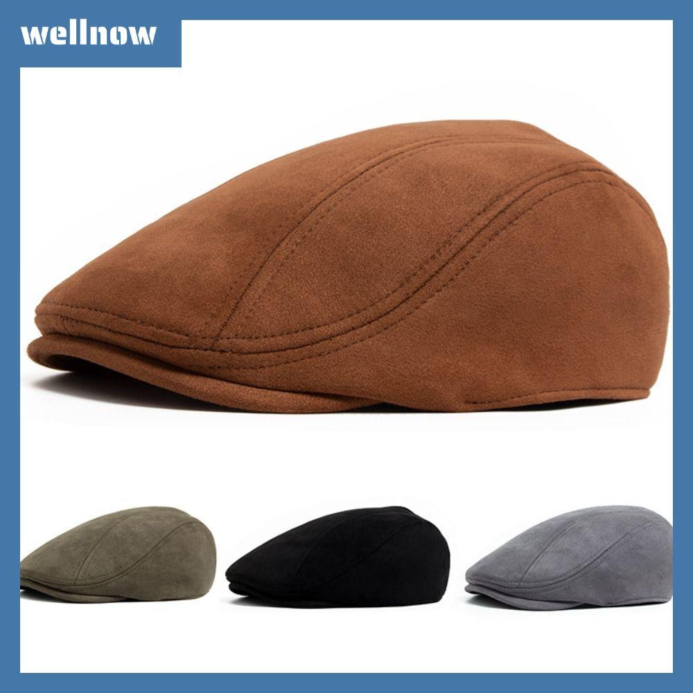 WELLNOW ฤดูใบไม้ร่วงฤดูหนาว Beret,ปรับสีทึบ Newsboy หมวก,Vintage Suede Casual Warm หมวกสําหรับ 54-59 ซม.รอบหัว