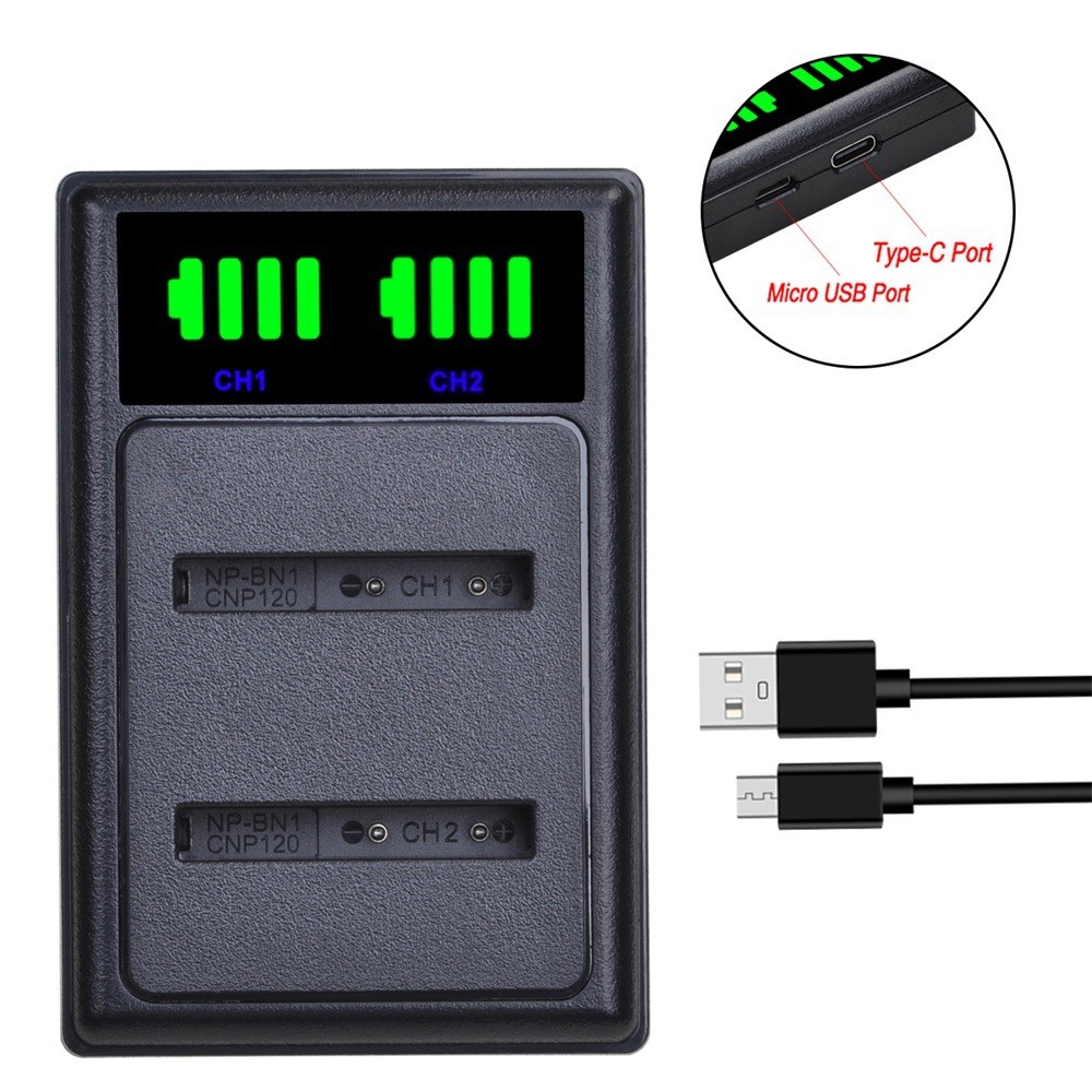 Xinyi Small LCD Dual Display Dual Charger เหมาะสําหรับ S0n NP-BN1 พร้อม Micro USB/Type-C Dual Port