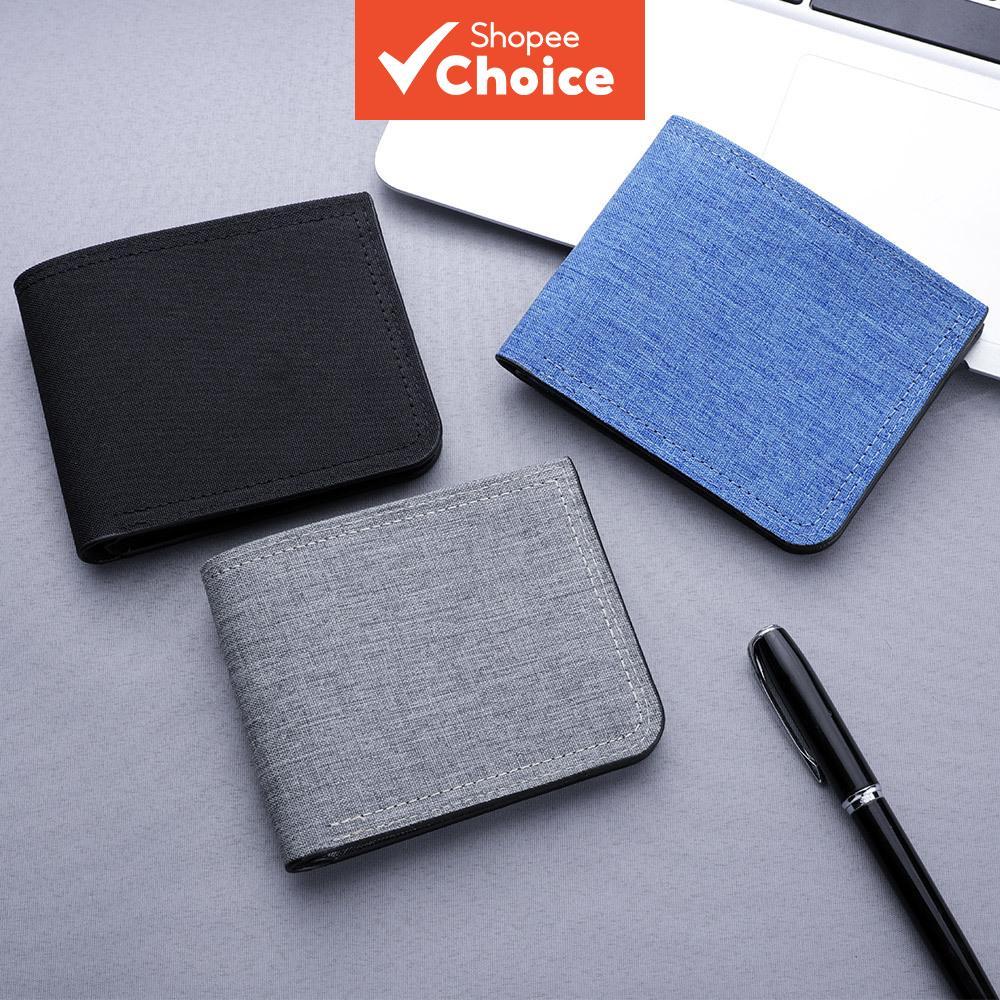 กระเป๋าสตางค์ผ้าแคนวาสสําหรับผู้ชายแบบสั้นแนวนอน Bi-Fold Zip Multi-Card Purse (Urban Minimalist)