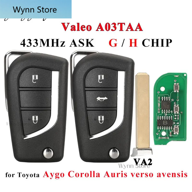 VA2 Flip Remote Car Key Fob 433MHz H-8A สําหรับ Toyota Aygo Corolla Auris/G ชิป fit Verso Avensis S0