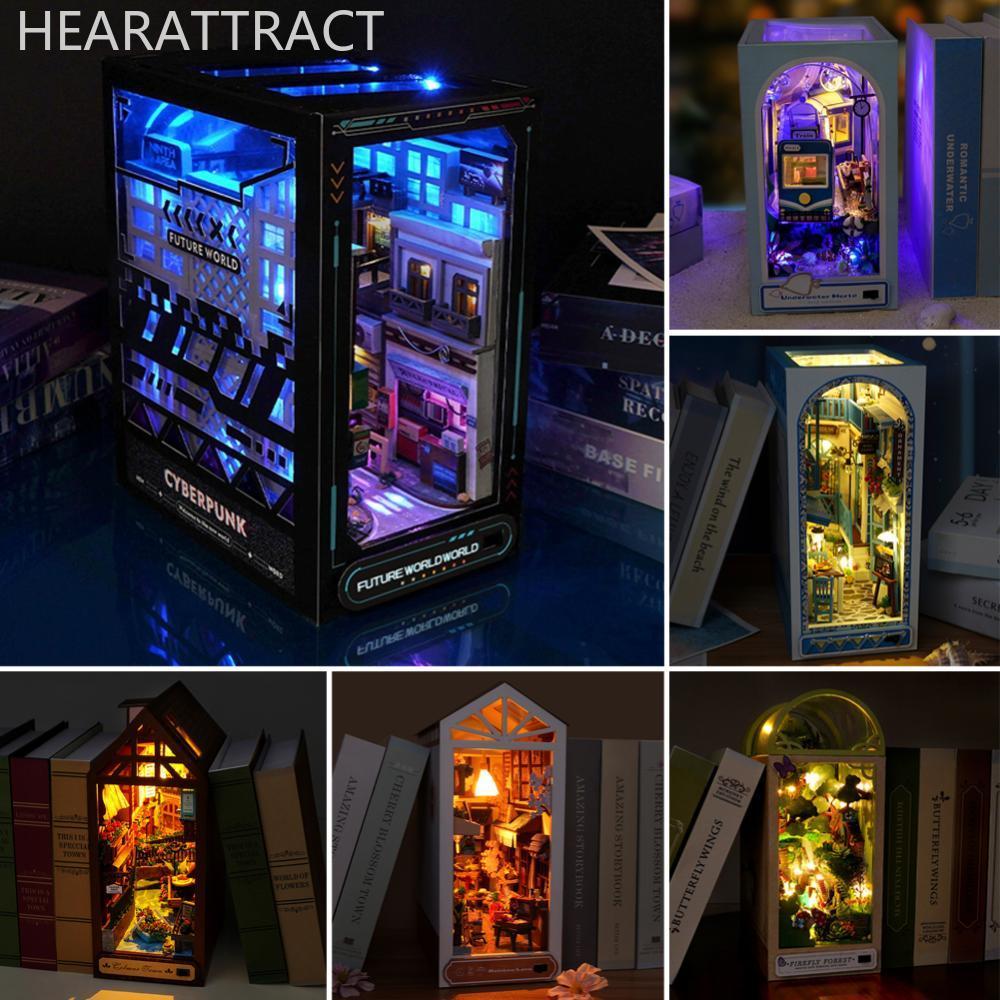 HEARATTRACT DIY หนังสือไม้ชุด Creative House 3D Assembly รุ่น LED Light Home ชั้นวางหนังสือตกแต่งของ