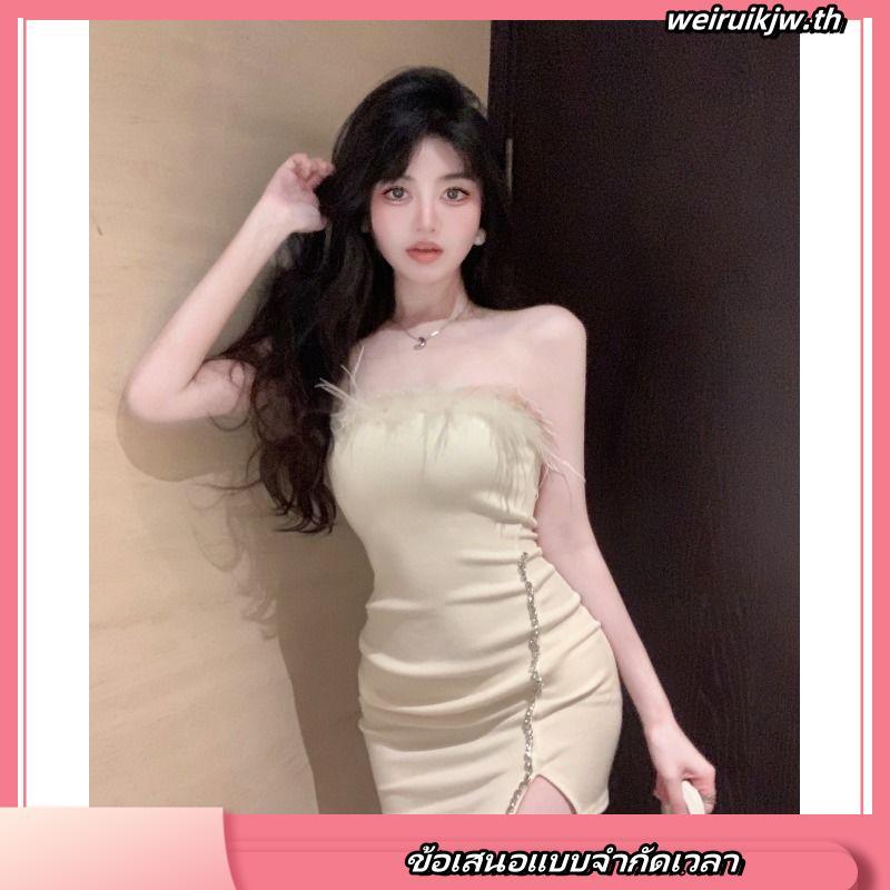 Ram ชุดเดรส เกาะอก คอปก ประดับลูกปัด สําหรับผู้หญิง ปาร์ตี้วันเกิด OTC