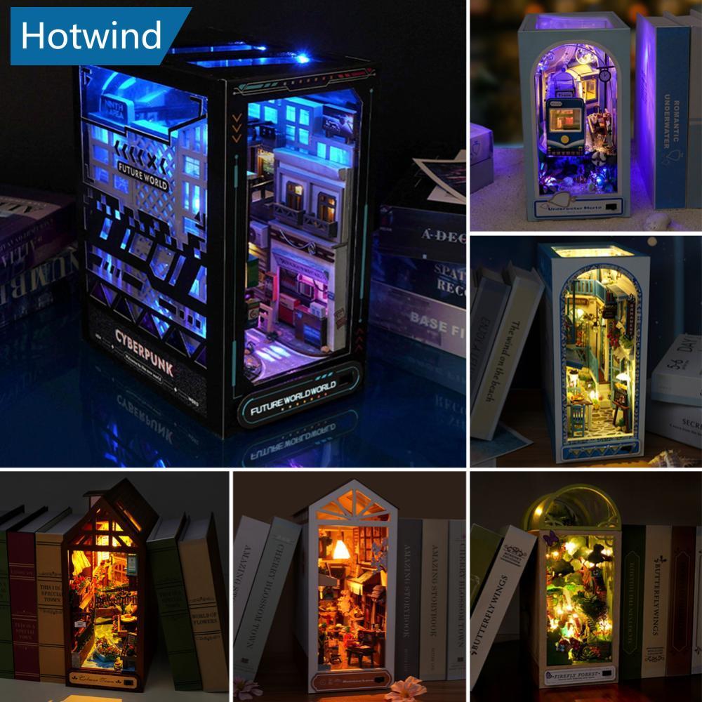 HW DIY หนังสือไม้ชุด Creative House 3D Assembly รุ่น LED Light Home ชั้นวางหนังสือตกแต่งของขวัญสําหร
