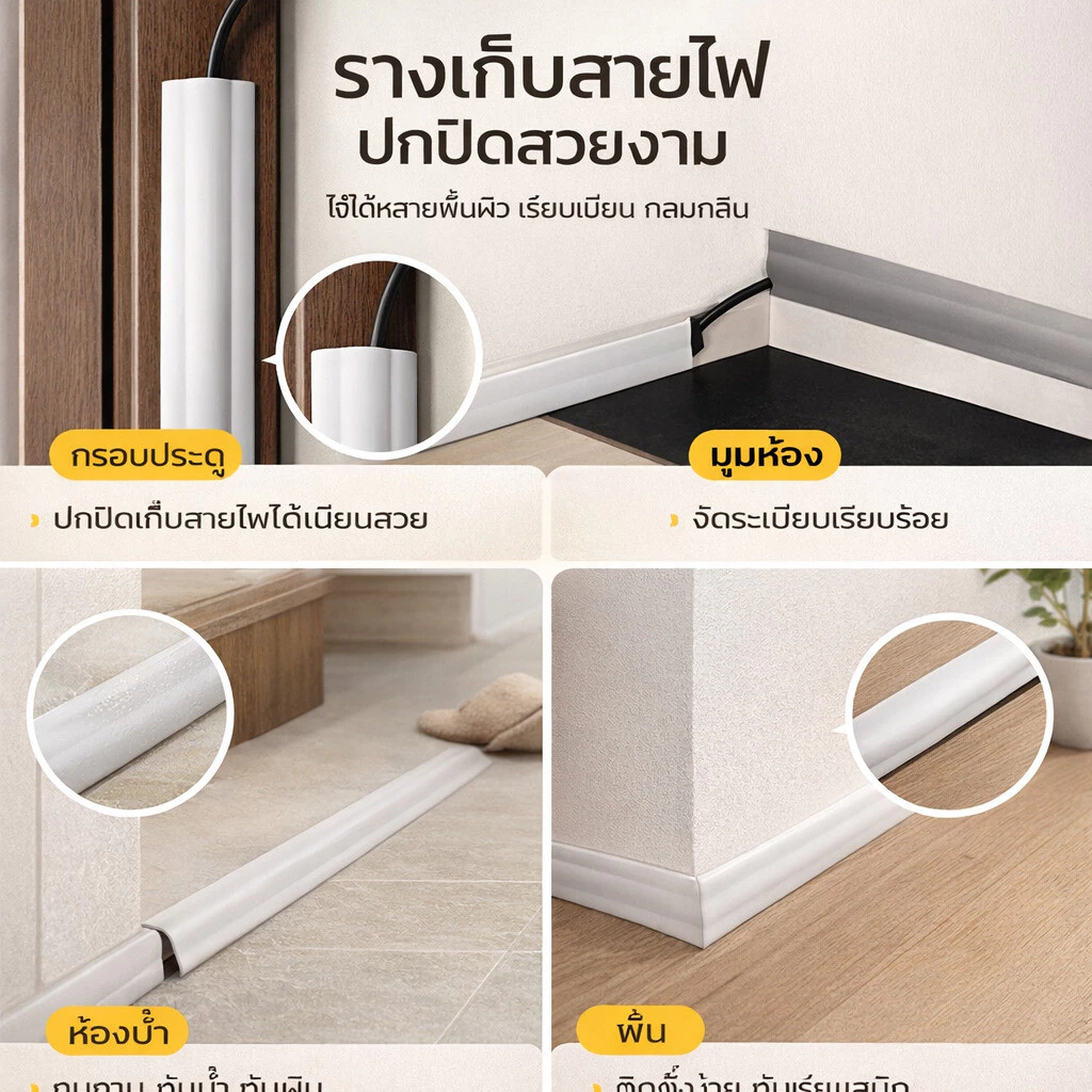 ที่เก็บสายไฟติดผนังโต๊ะทำงาน แถบกาว1-2Mยึดแน่น ซ่อนสายชาร์จคอมพิวเตอร์ สายHDMI ไม่ต้องเจาะ ติดเองได้ รางสายไฟพลาสติกยืดหยุ่น