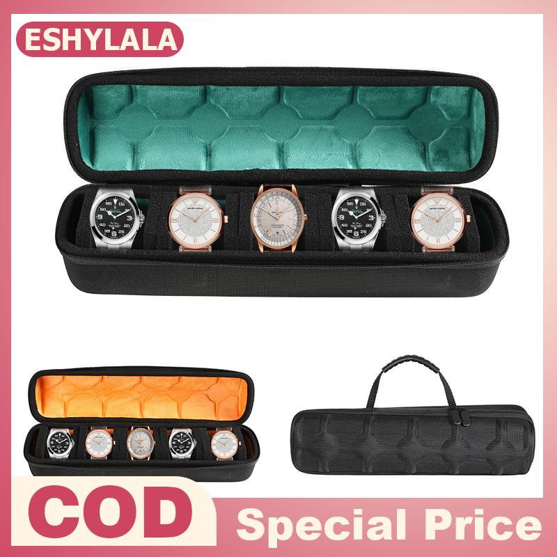 [Bea-t] 5-Slot Watch Travel Case Roll Soft Foam Pillows Watch Case Portable Watch Carry Case Roll Fi