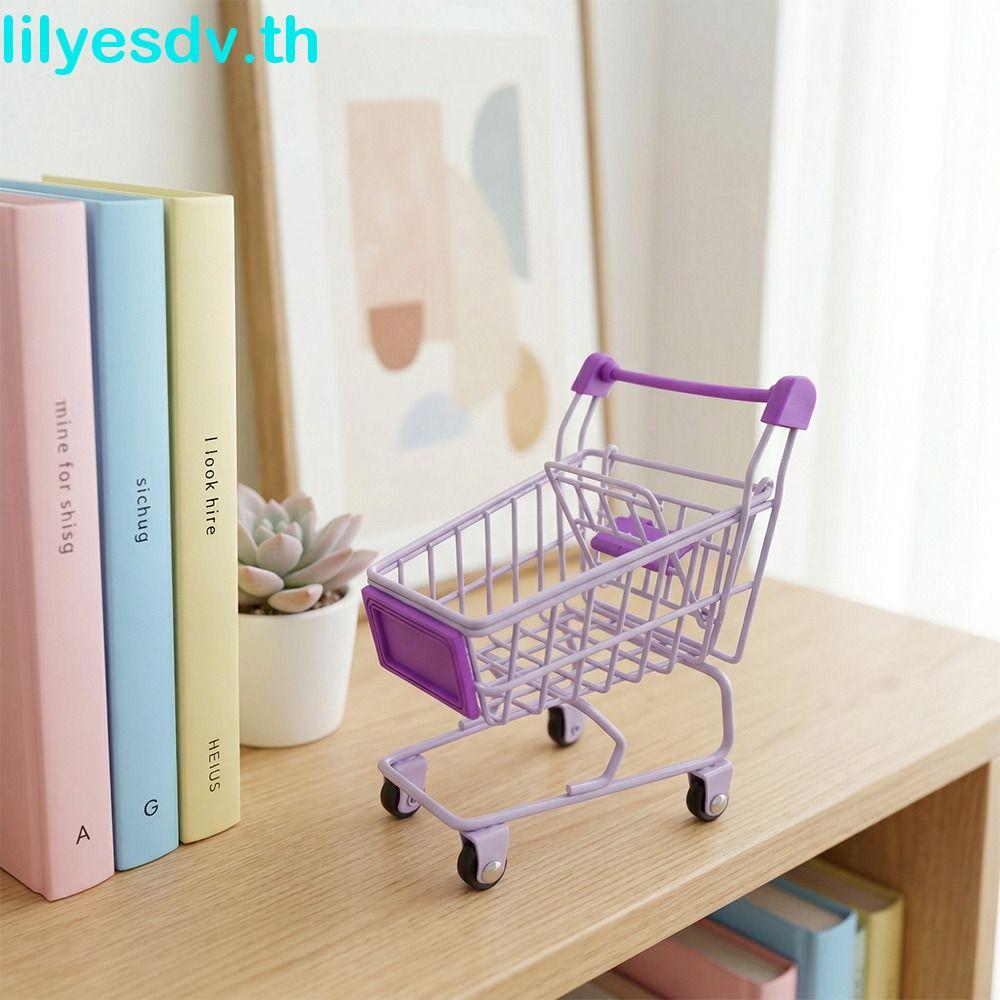 LILYES Mini Storage Basket, Metal Hollow Shopping Cart Storage, Creative Model Grocery Cart Decor To