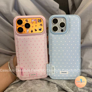 เคสโทรศัพท์หนังสีฟ้าและสีชมพู ลายจุดมินิมอล สไตล์เกาหลี สำหรับ iPhone 12 17 14 11 X/Xr/Xs/Xs Max 13 15 Pro Max 16 Plus