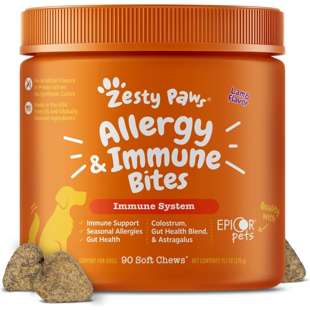 Zesty Paws เคี้ยวบรรเทาภูมิแพ้ โปรไบโอติกสําหรับคันและหู เนื้อแกะ 90ct