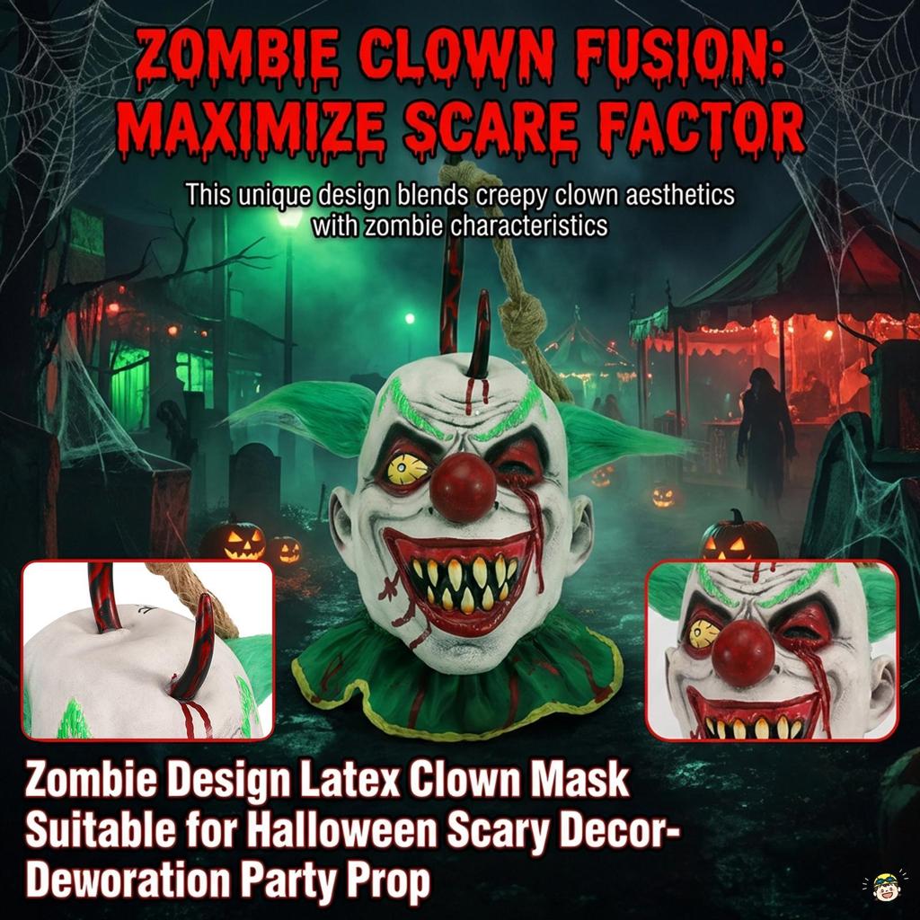 หน้ากาก-latex-clown-design-zombie สำหรับการ.party.HALLOWEEN.และตกแต่ง