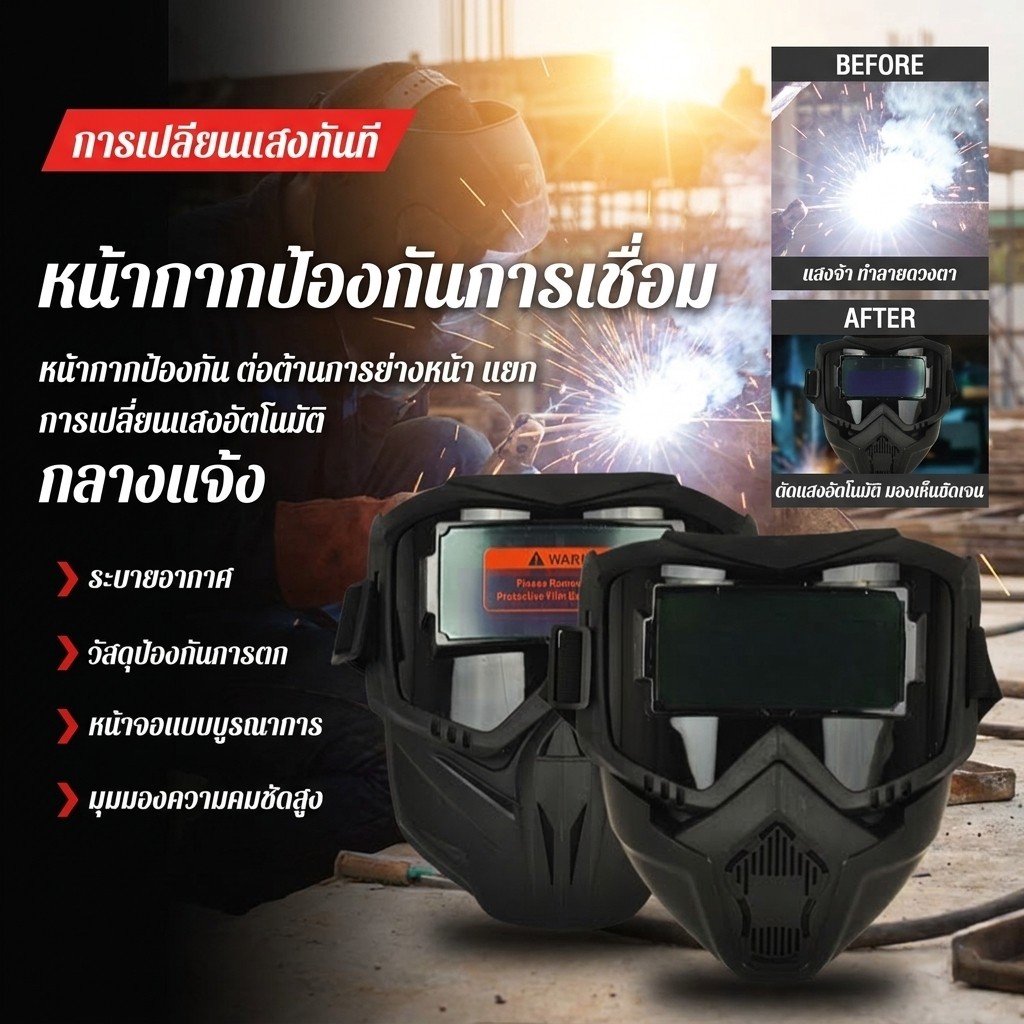 สินค้าขายดี 【หน้ากาก/ปรับแสงอัตโนมัติ】 วัสดุพลาสติกคุณภาพสูง ปรับแสงอัตโนมัติ ป้องกันแสง สีดำ สำหรับขับขี่มอเตอร์ไซค์ ใช้งานสะดวก ทนทาน น้ำหนักเบา
