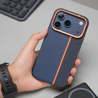 Case iPhone 13 14 15 16 17 Pro Max Air Premium Leather Hardcase Hitam Putih Biru Hijau Strip iPhone Casing Hardcase Anti Jatuh