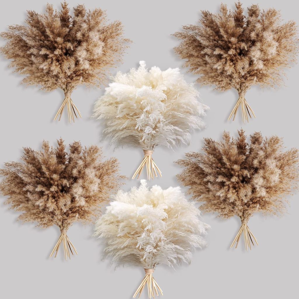 60 ชิ้น Boho Decor, Fluffy Pompas Grass, Natural Dry Pampas Grass Small, Short Pampas Bulk for Boho 