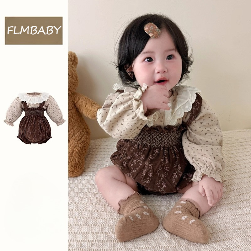 ชุดเสื้อผ้าสำหรับทารกอายุ 0-24 เดือน สไตล์เกาหลี มีลายดอกไม้และสายคล้องไหล่