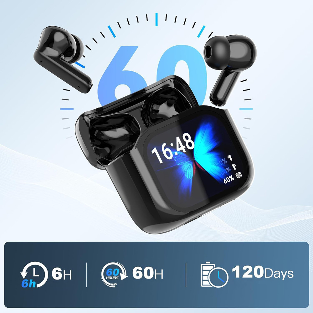 AI JM19 Bluetooth Earphones LCD Color Screen ANC Noise cancelling Earphones