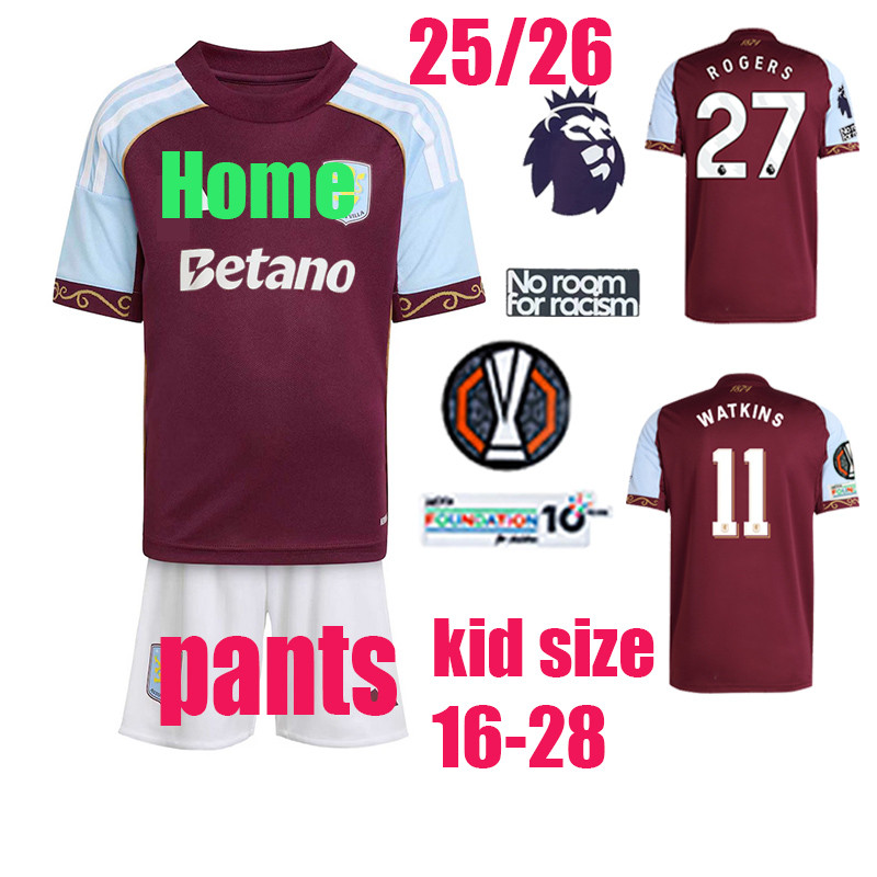 25/26 ROGERS ฟุตบอล clothe 25/26 Aston-Villas Home jerseys ชุดเด็ก (พร้อมกางเกง) MCGINN ELLIOTT BUEN