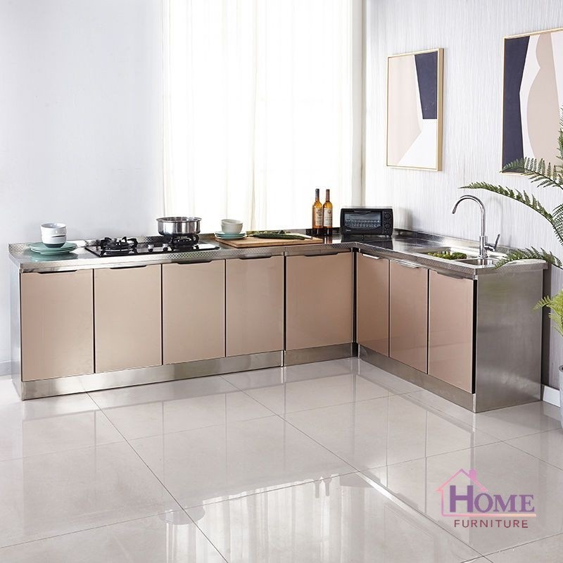 🍁Stainless steel kitchen cabinet Simple stove cabinet Integrated household kitchen cabinet🍁