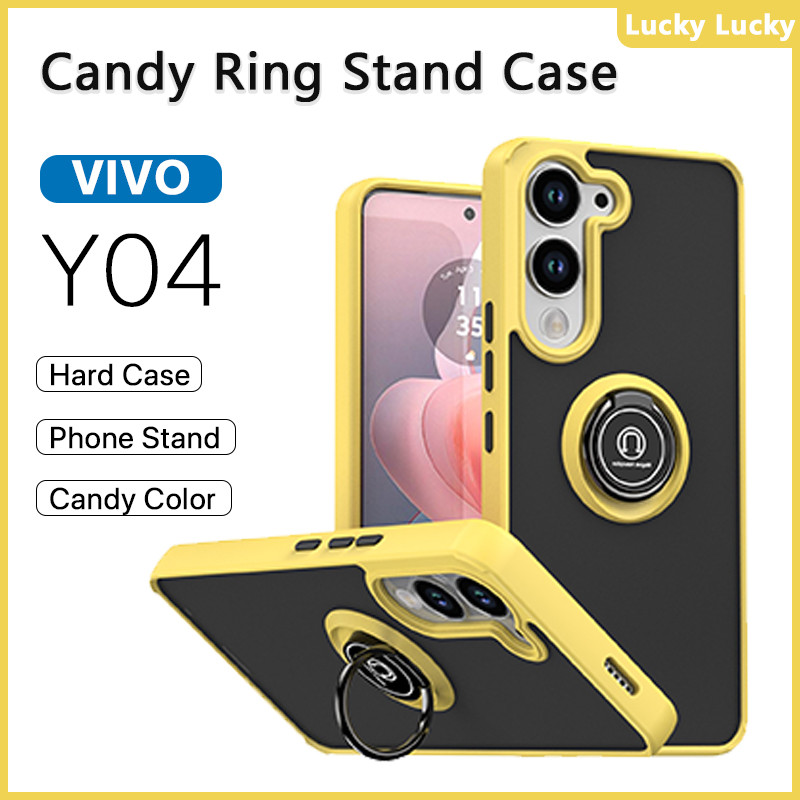 เคส Vivo Y04 หรา ที่วางแหวนอะครีลิคแบบแข็ง เคส กันกระแทก รองรับรถ ที่วางแม่เหล็ก ที่วางโทรศัพท์ ขาตั้งนิ้ว ปกป้องกล้อง