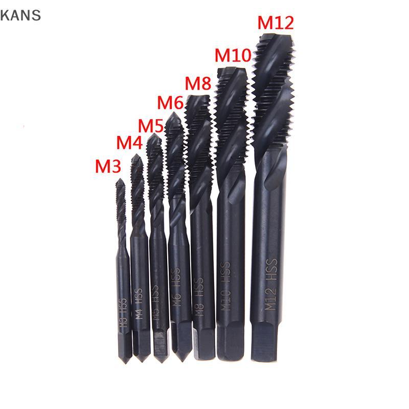 Kans 7PCS HSS สกรูเกลียวเมตริกปลั๊กแตะเจาะชุด M3 M4 M5 M6 M8 M10 M12 vn