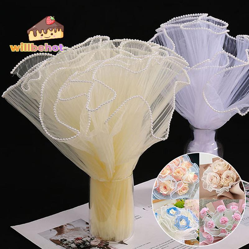 [Willbehot-t] 28cmx1M กระดาษห่อดอกไม้ Wave Yarn Florist Bouquet บรรจุภัณฑ์ลูกไม้ตาข่าย Florist Bouqu