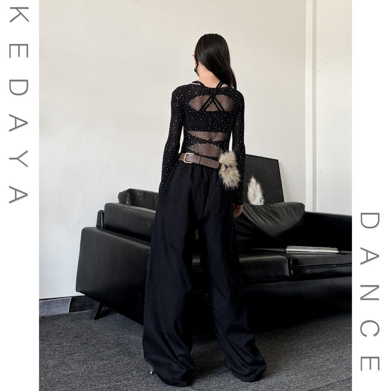 KeDaYa พร้อมส่ง เสื้อซีทรูสีดำ กางเกงเลื่อม รูปที่ 7
