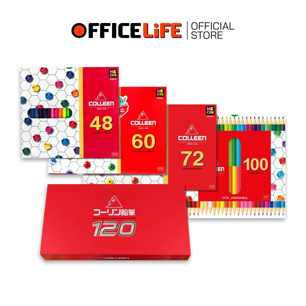 Colleen (คอลีน) สีไม้ ดินสอสี ดินสอสีไม้ แบบ  48 / 60 / 72 / 100 / 120 สี ชนิด 1 และ 2 หัว ( 1 กล่อง