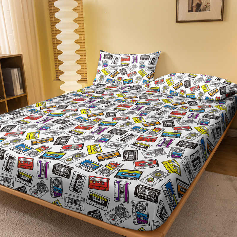 1 Set of Magnetic Tape Patterned Frosted Bed Sheets, Bedroom Printed Bed Covers, Bedding (Excluding 