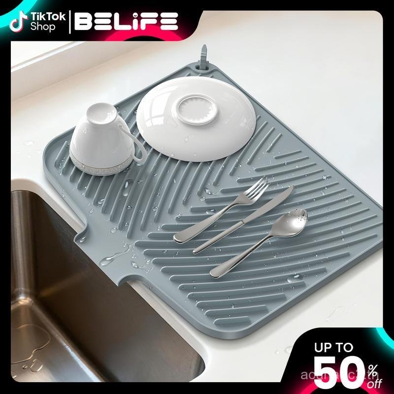 Belife จานสําหรับเคาน์เตอร์ครัวลื่นท่อระบายน้ํา Pad พร้อมท่อระบายน้ําในตัวทนความร้อนหินแห้ง 16.9 x 1