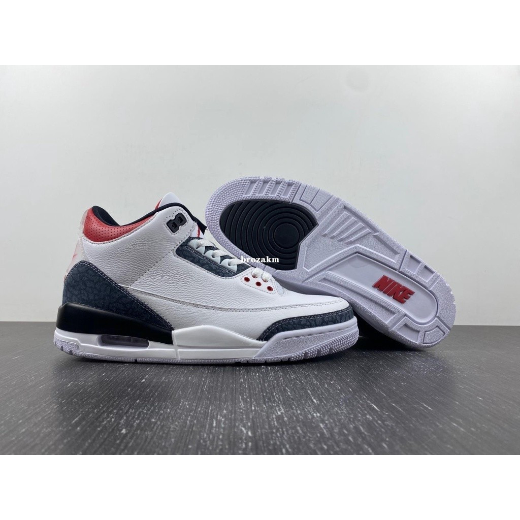 Air Jordan 3 AJ3 สีขาวสีดําซีเมนต์เปลวไฟสีแดงรองเท้าบาสเก็ตบอลทนต่อการสึกหรอ CZ6431-100