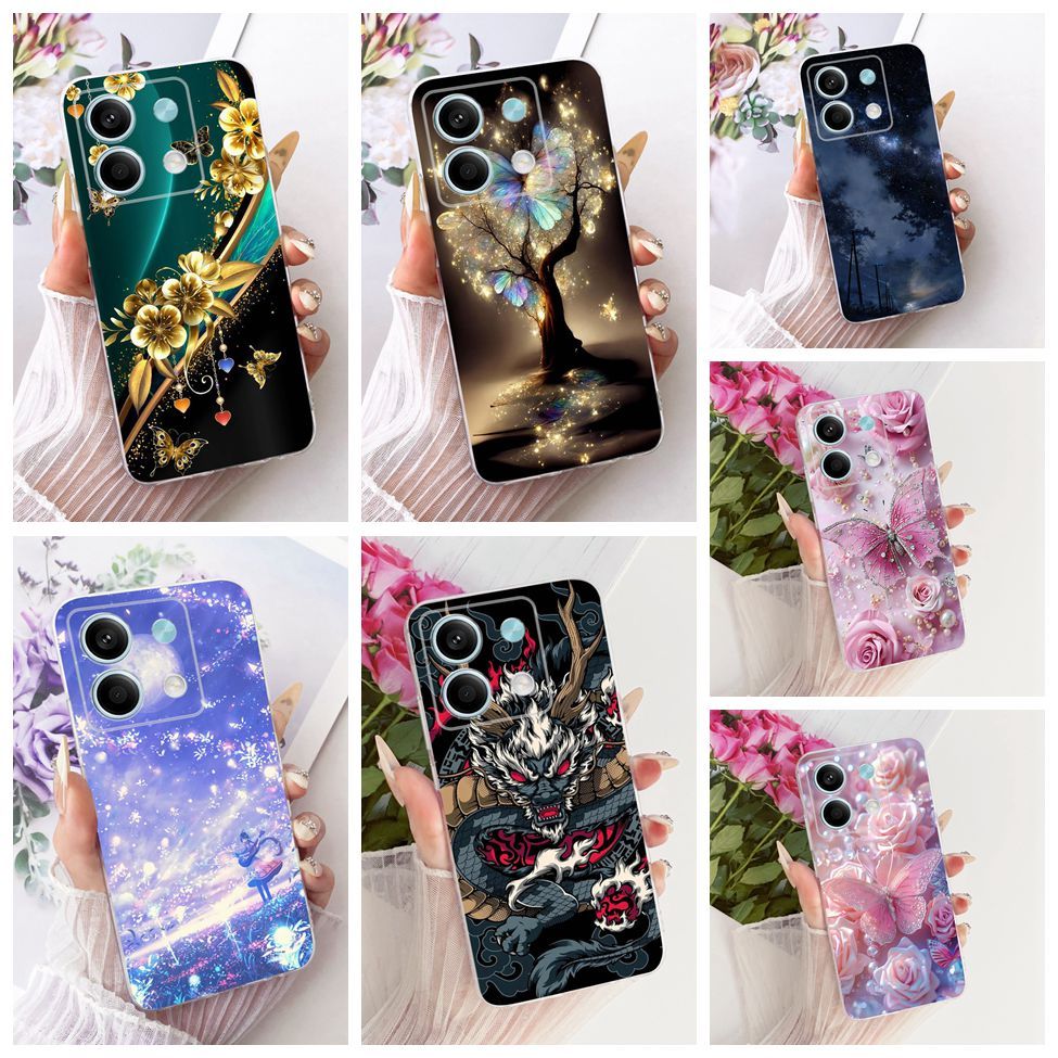 Clear สําหรับ Redmi หมายเหตุ 13 4G กรณีความงามแฟชั่นผีเสื้อตลกน่ารักทาสีปลอก 23129RAA4G 23124RA7EO