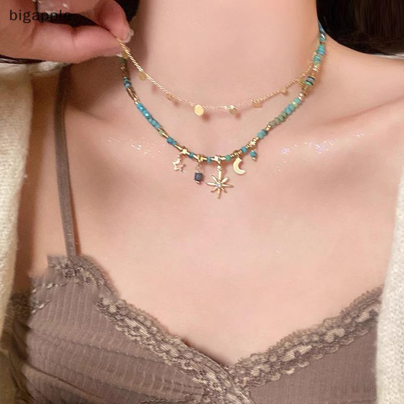 Bigapple Vintage สร้อยคอลูกปัดหินธรรมชาติพร้อมจี้รูปดาว RDG