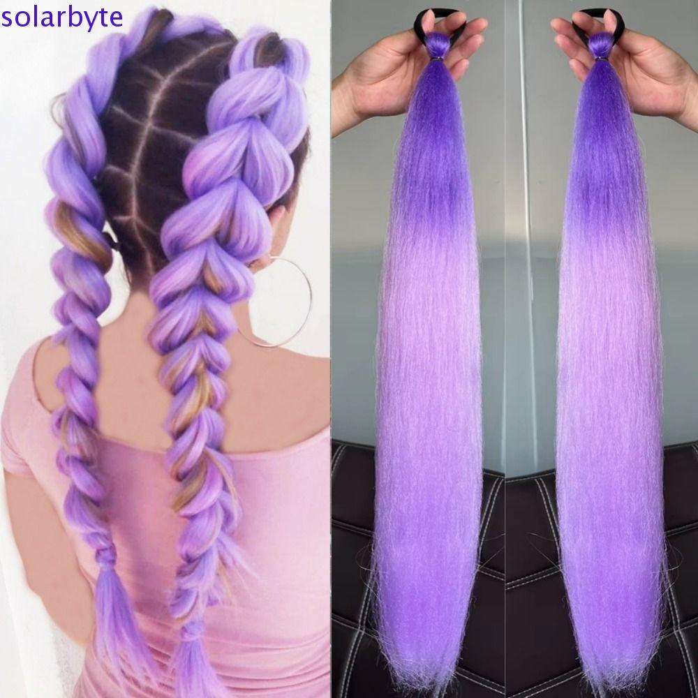 SOLARBYTE ชุดขยายเส้นผม 2 ชิ้น สังเคราะห์ยืดหยุ่น สไตล์บลายด์หางม้า สีม่วงแฟชั่น ความยาว 30 นิ้ว สำหรับเด็กและทำเอง