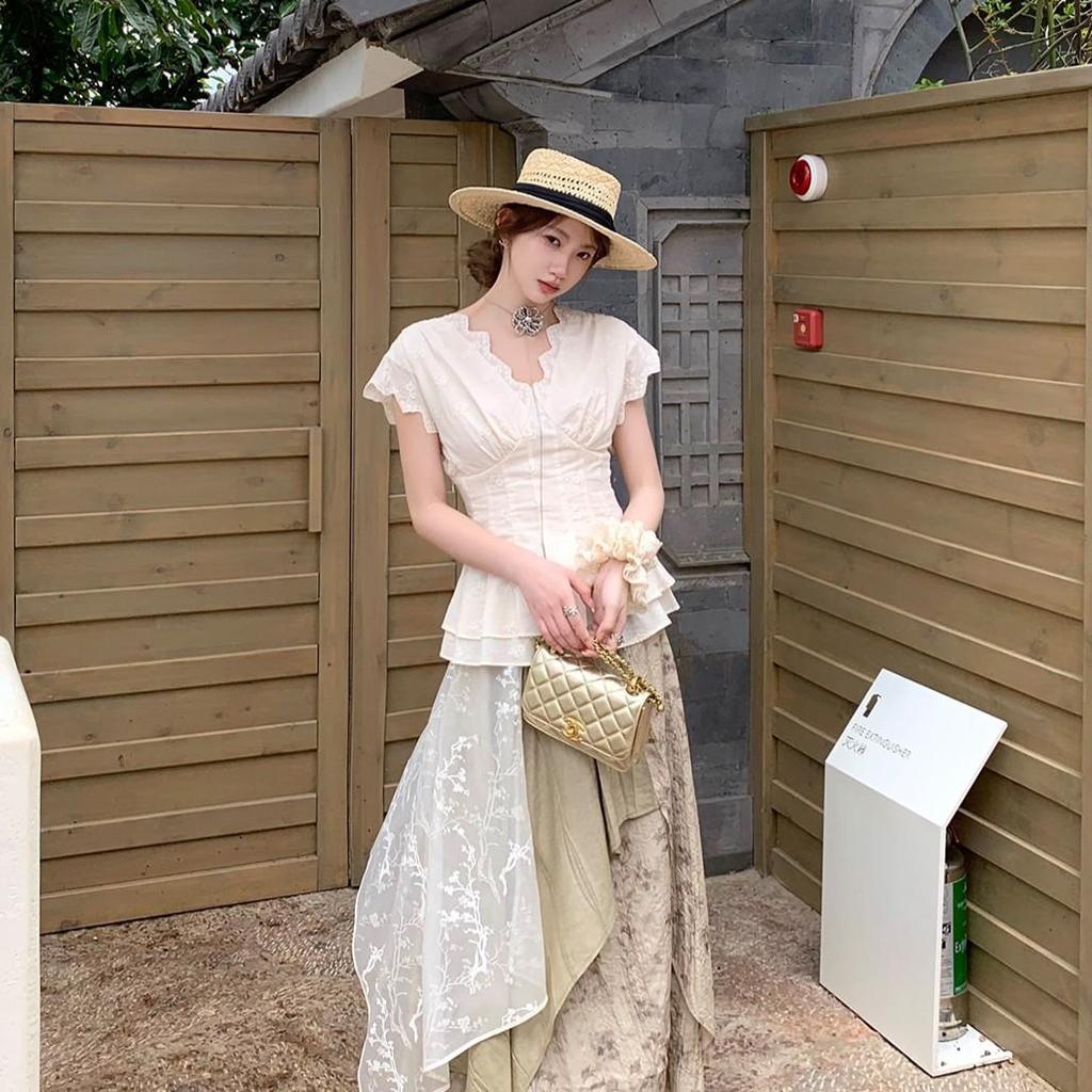 pitlu เสื้อท็อปสั้นแขนควบเอวลายฝักบัว สีขาวมัน ขนาดS-L ผ้าใยฝ้ายผสมลิขิต ใส่สวย สบายใส่ แฟชั่น - รูปที่ 6