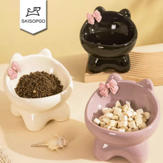 SKISOPGO ชามเซรามิกสำหรับน้องแมว ชามอาหารสัตว์เลี้ยง ปกป้องก…