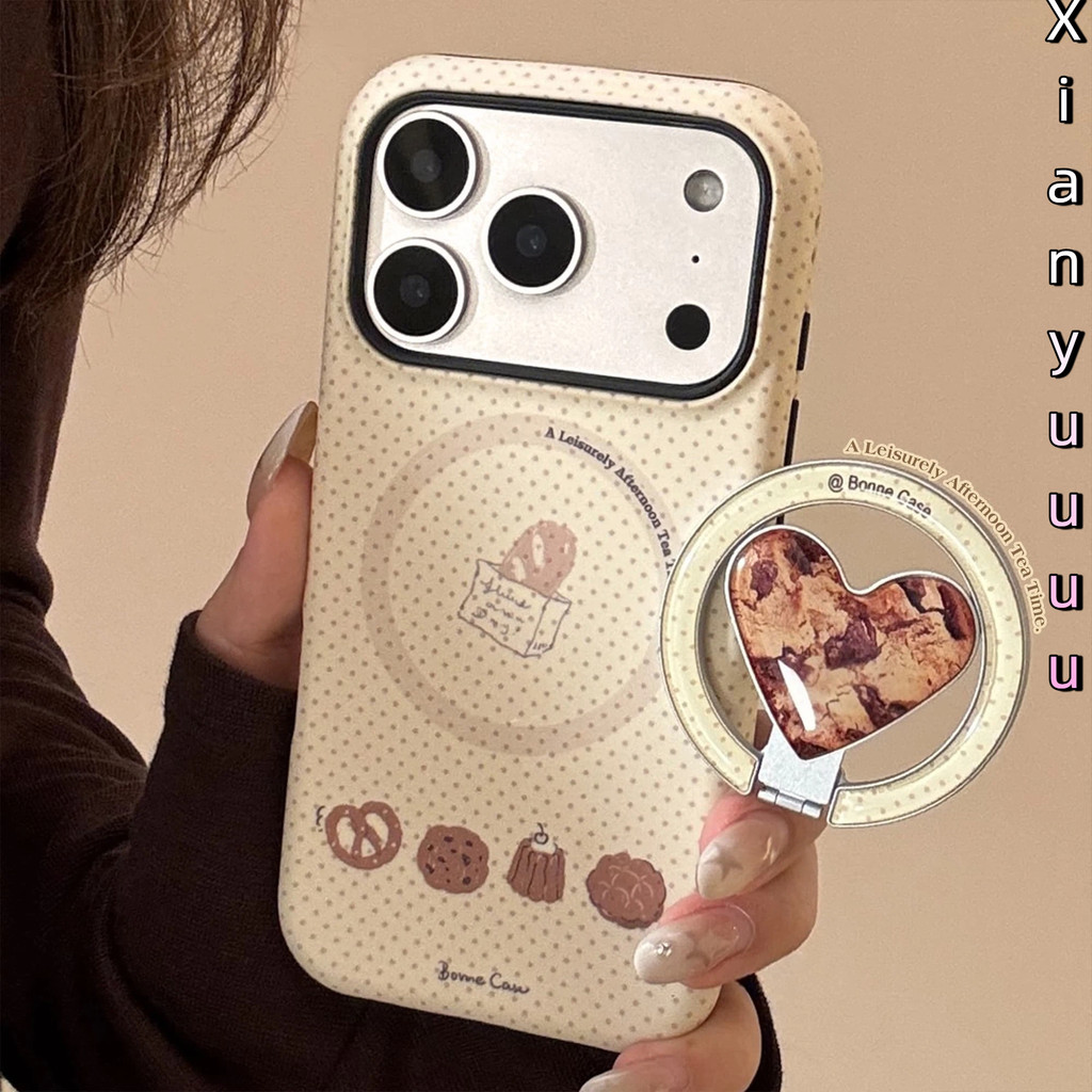 คุกกี้ขนมลายจุดแม่เหล็ก Flim Cover พร้อม 360° สําหรับIPhone17 16 15 14 13 Pro Max 15Pro 17ProMax 16P