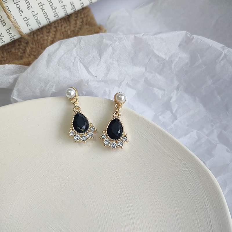 Shop Dru ต่างหู Pearl Water Drop Retro สไตล์ 925 Li Zhien ต่างหูแผ่นเข็มเงิน b32iu Na First เดือน WR