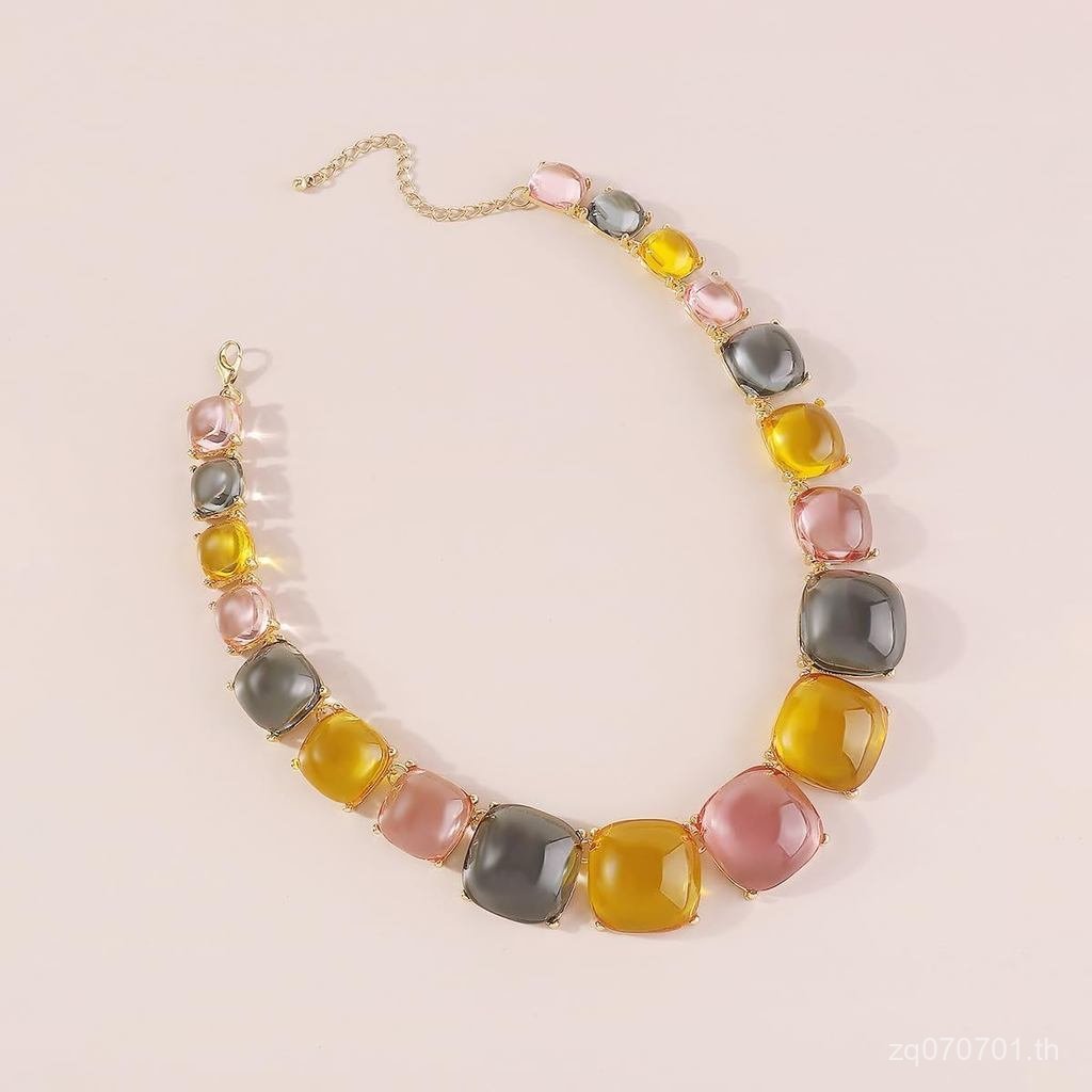Beaded Necklace for Women Statement Bohemian Necklace Resin Dangle Earrings Acrylic Multicolor Choke
