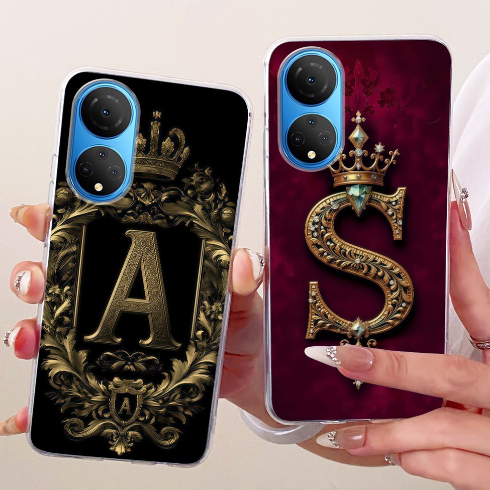 Honor CMA-LX2 CMA-LX1 CMA-LX3 ฝาครอบ Honor X7 กรณีโปร่งใสหรูหรา Crown AZ ตัวอักษร 2D แบนรูปแบบนุ่มเค