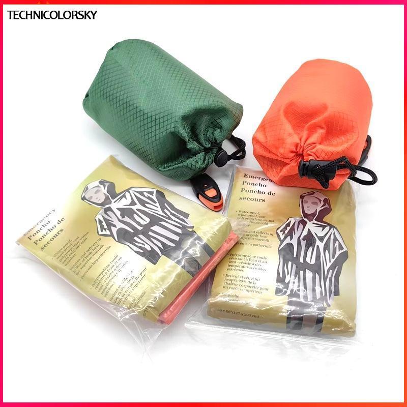 Technicolorsky เสื้อกันฝนกลางแจ้ง Camping เสื้อกันฝนนกหวีดกันน้ําฉุกเฉินสะท้อนแสงอุ่นเสื้อผ้า Campin