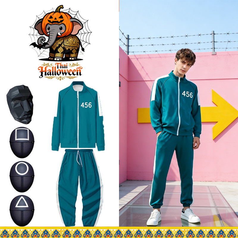 Squid Game For Men Adult Costume-456 Number BlueTracksuit for Cosplay Halloween Party Mask Set