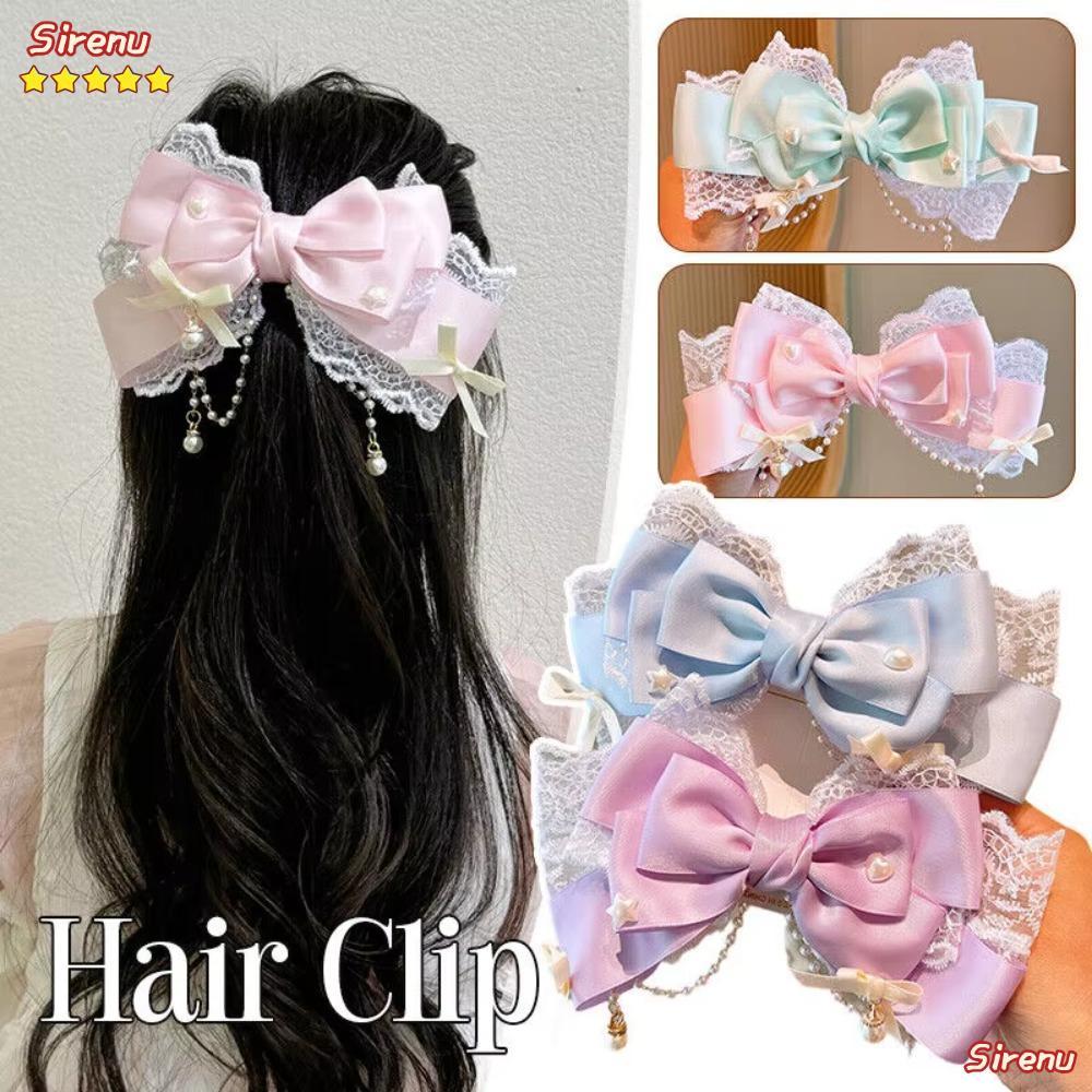 กิ๊บติดผมไซเรน UZV Lolita Bow, KC Pearl Lace Bow สำหรับคอสเพลย์ ทำมือพร้อมลูกไม้โบว์หรูหรา