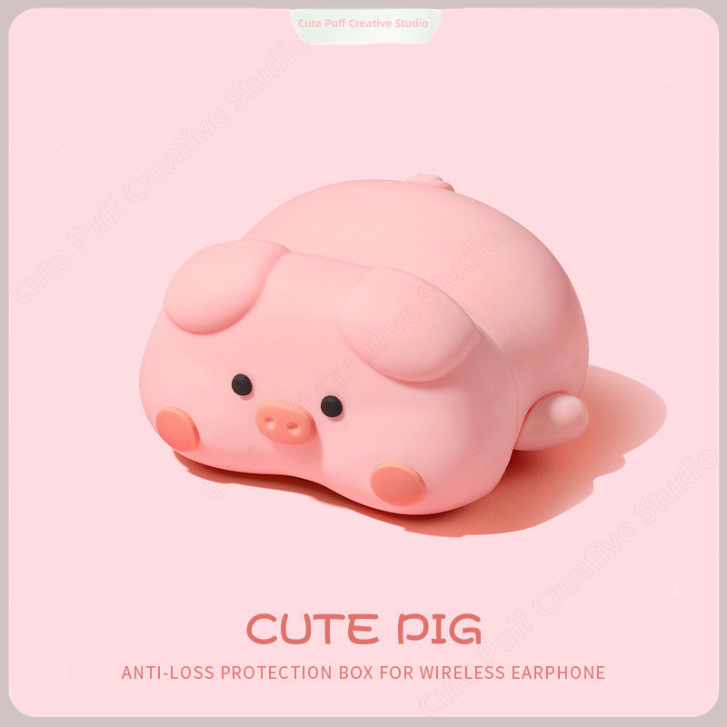 สำหรับ AirPods เคสหูฟัง การ์ตูนหมูน่ารัก ซิลิโคนปิดเต็ม ช่วยกันกระแทก รองรับรุ่น AirPods 1/2/3/4/Pro/Pro2 เคสหูฟัง