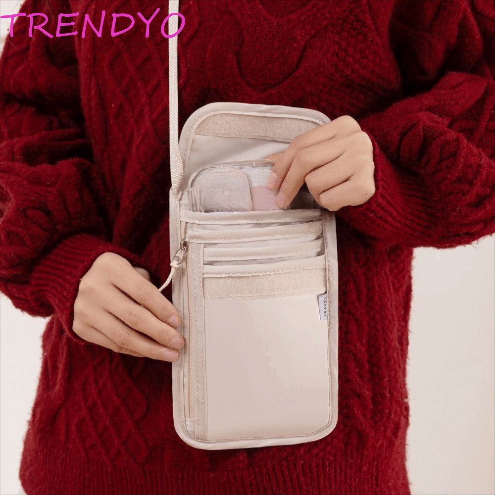 TRENDYO กระเป๋าหนังสือเดินทาง,กระเป๋าสตางค์คล้องคอสายรัดปรับได้กันน้ํา,กระเป๋าอเนกประสงค์น้ําหนักเบาเป็นพิเศษ RFID Blocking Anti-Theft Travel Document Pack ใช้เดินทาง