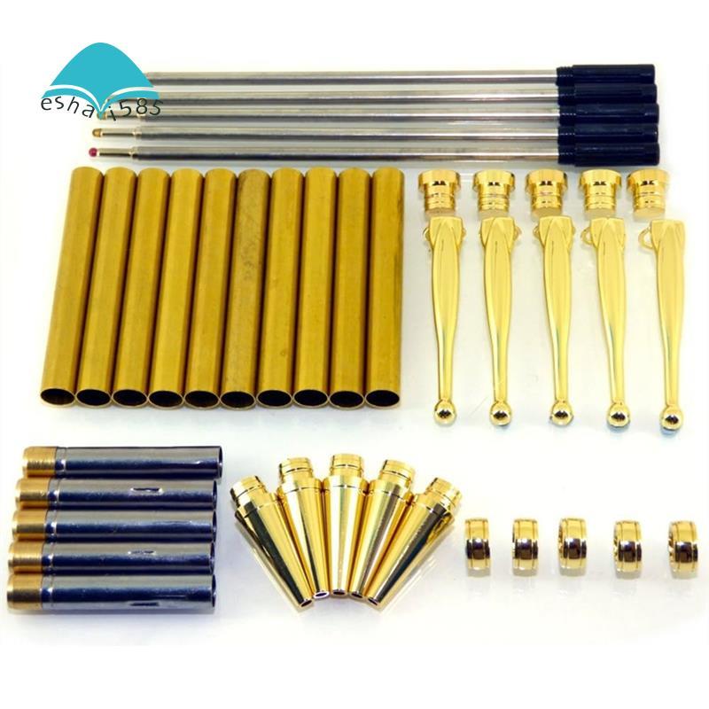 Eshai585 Woodturning Pen Kit Set X 5, Fancy Slimline Design, Gold Finish, Twist กลไกรวม