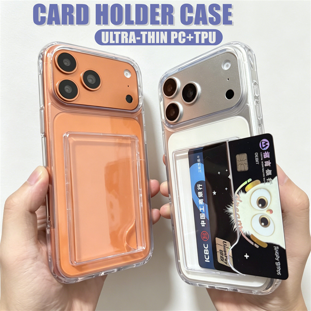 หรูหราผู้ถือบัตรกันกระแทกสําหรับiPhone 17 Pro Max 16 15 Pro Max 13 14 Pro Max 14 15 16 Plus 11 12 Pro Max 7 8 Plus XR XS MAX 17 Air Card Slotโปร่งใสอะคริลิค + TPUกรณี
