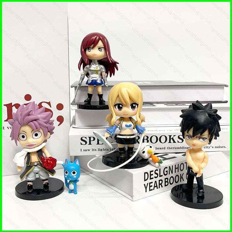 PS1 4pcs FAIRY TAIL Action Figure รุ่น Q Lucy สีเทาตุ๊กตาของเล่นสําหรับเด็กเครื่องประดับคอลเลกชัน SP