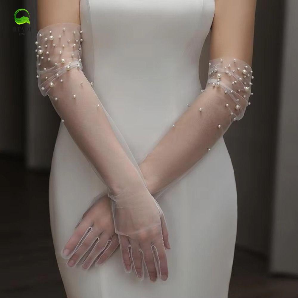 ถุงมือเจ้าสาว Handmade Beading แบบโปร่งใส ยาวข้อศอก เท่ห์VintageOpera Gloves