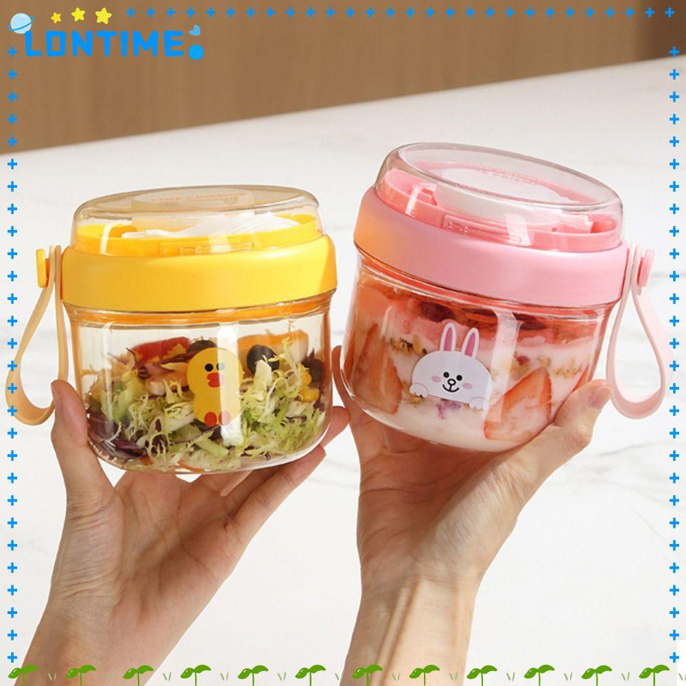 LONTIME ถ้วยอาหารเช้า,ชามโยเกิร์ตป้องกันการรั่ว 650 มล.,มือถือแบบพกพาพร้อมช้อนซีลสลัดถ้วยสําหรับข้าวโอ๊ตธัญพืชถั่วโยเกิร์ต