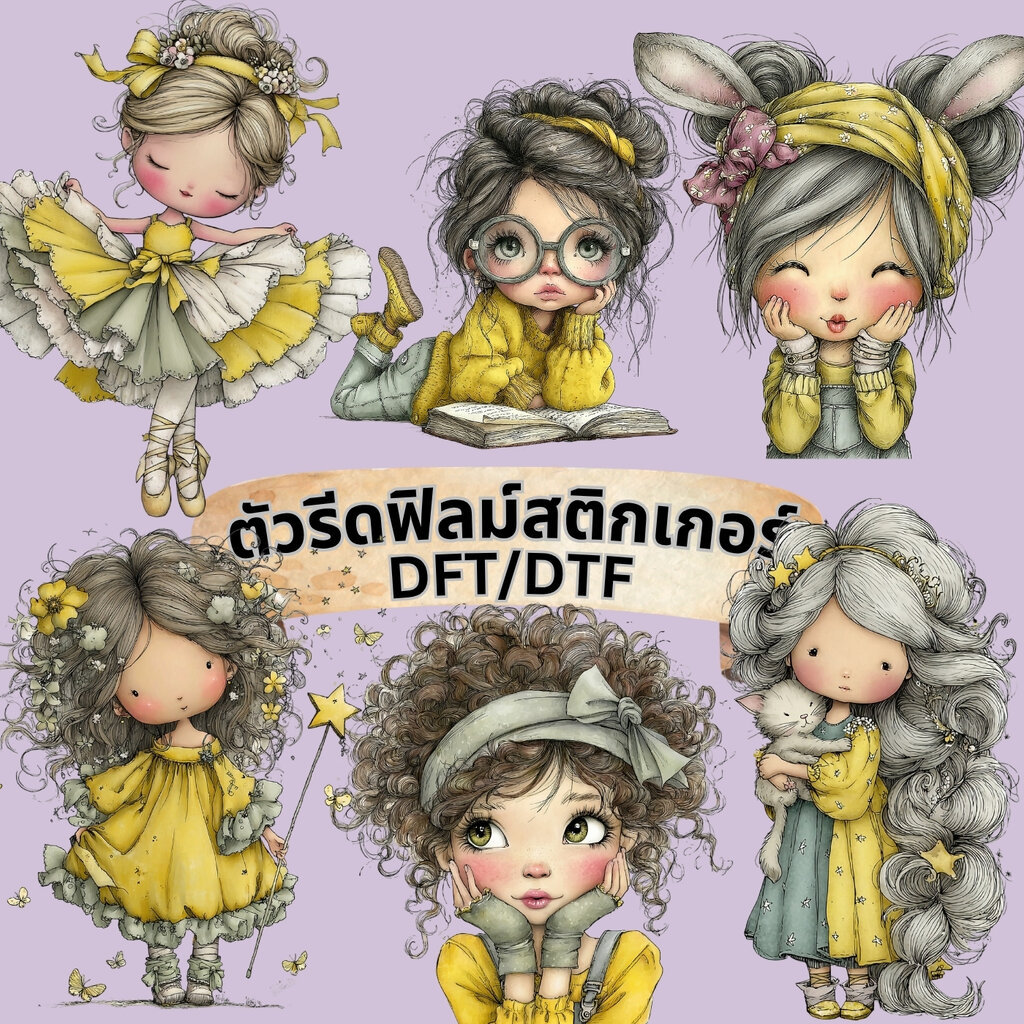 ตัวรีดติดเสื้อ สาวน้อย ชุดเหลือง ฟิลม์รีดร้อน พิมพ์ลาย สกรีนลาย ฟิลม์ DFT DTF