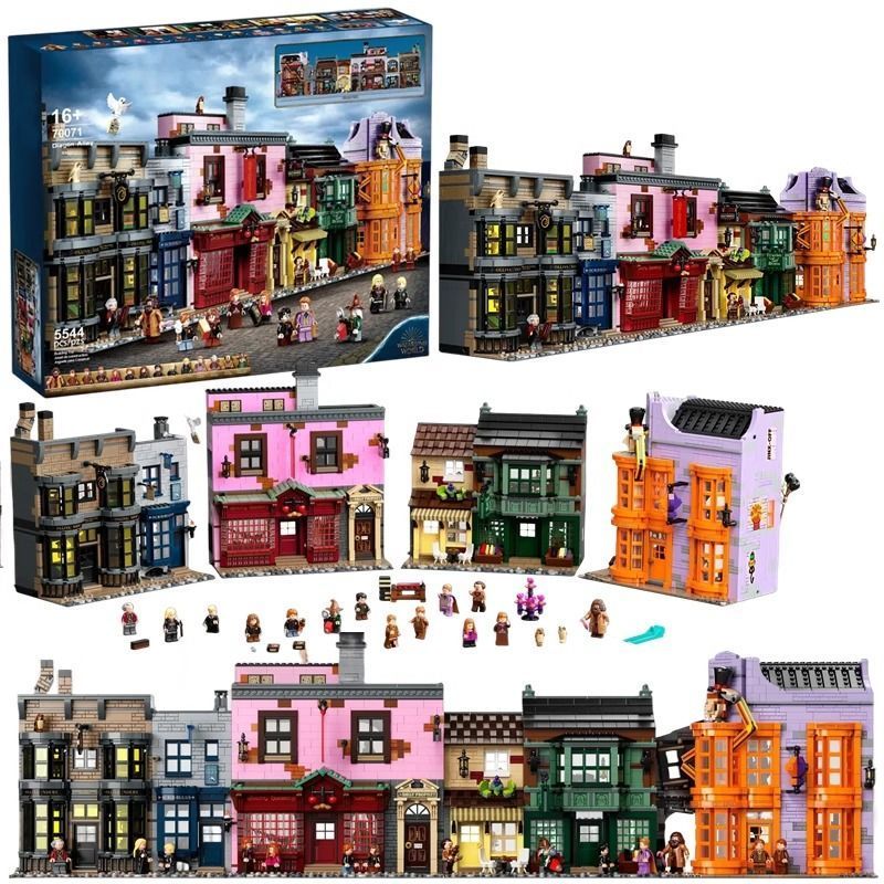 เข้ากันได้กับเลโก้ Harry Potter Street View Series รุ่นแสงแนวทแยง Alley 75978 ประกอบของเล่นบล็อกตัวต