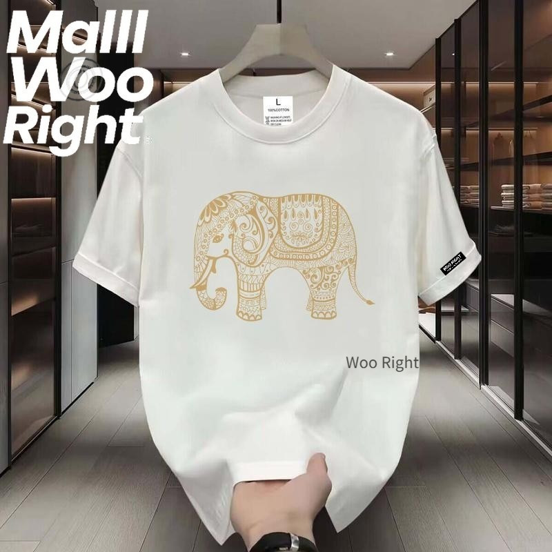 (จัดส่งตลอด 24 ชั่วโมง)Woo Right เสื้อยืดผู้ชาย คอกลม ลายช้าง พิมพ์ลาย ทรงหลวม 1